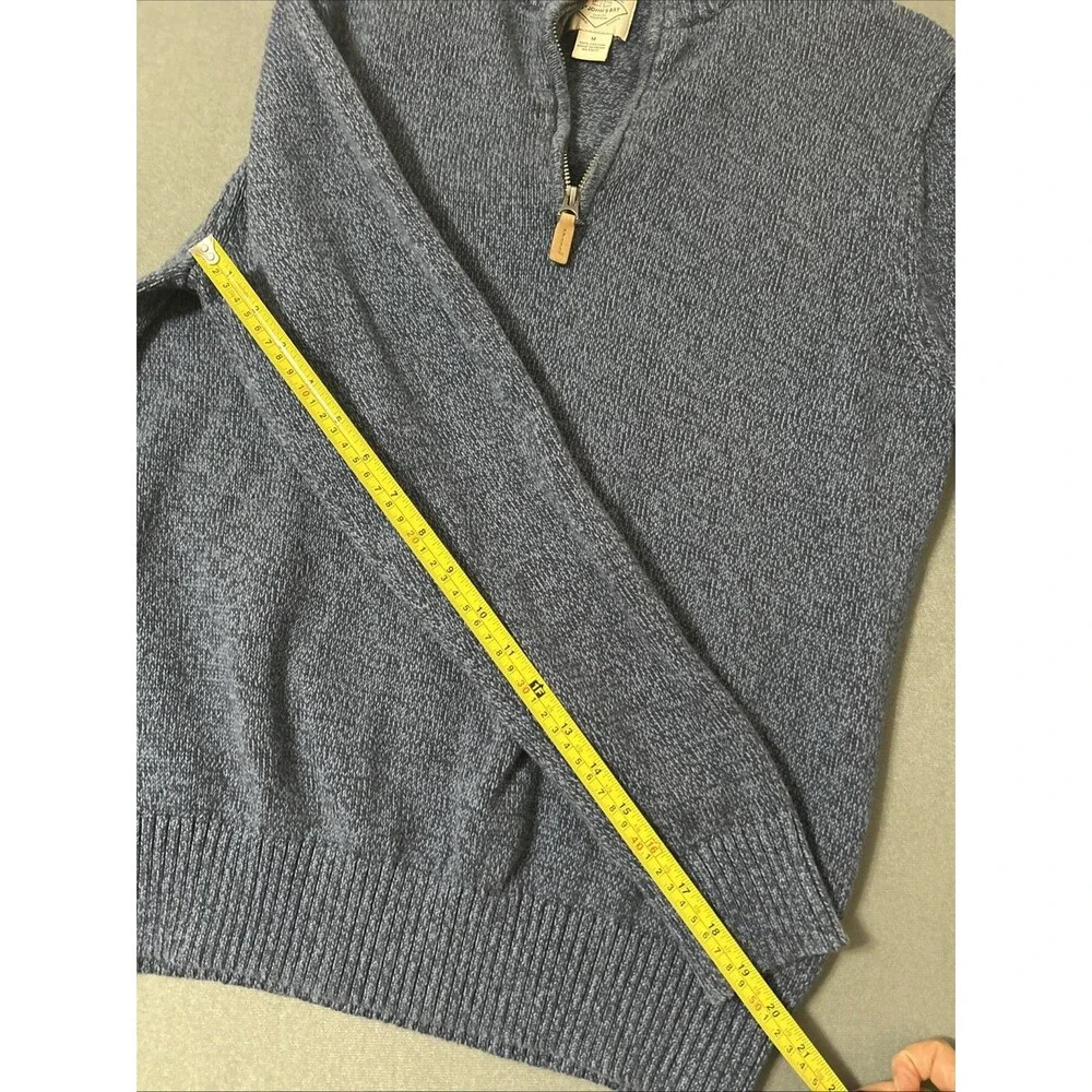 St Johns Bay Mens Blue Quarter Zip Fleece Long Sleeve Sweater 100% Cotton Size M